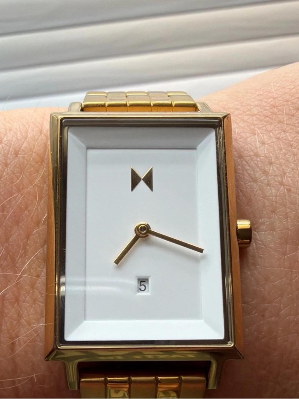 MVMT Gold Rectangular Bracelet Watch with White Dial